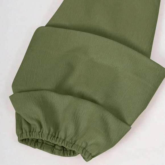 Army Green Elegant Women's Casual Solid Color Lantern Sleeve Jumpsuit - Picture 6 of 9